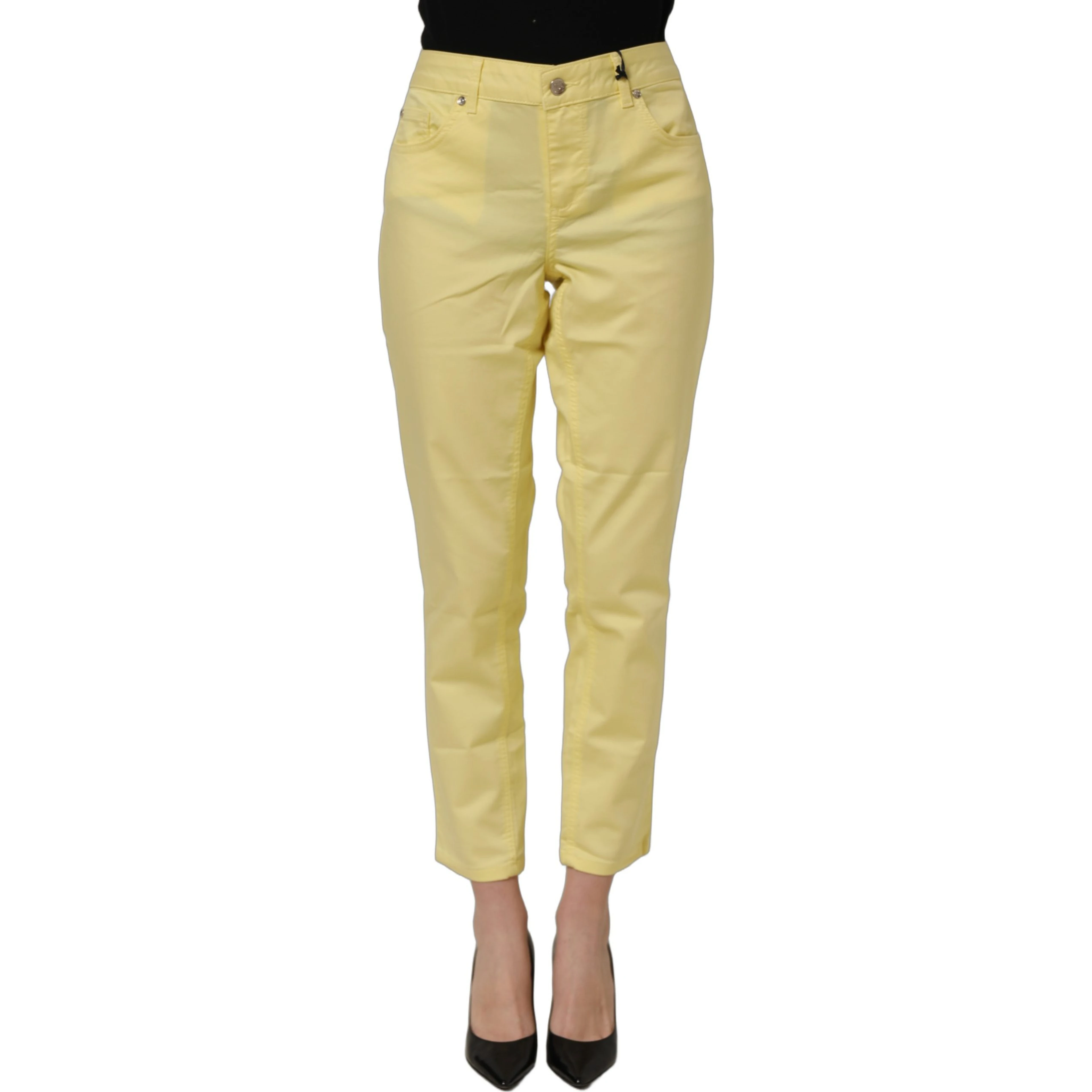Yellow Mid Waist Straight Cropped Denim Women Trouser Jeans