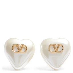 VLogo Signature metal and pearl earrings