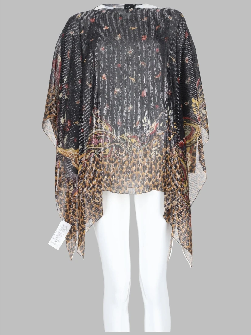 TOP PONCHO CON STAMPA PAISLEY E ANIMALIER