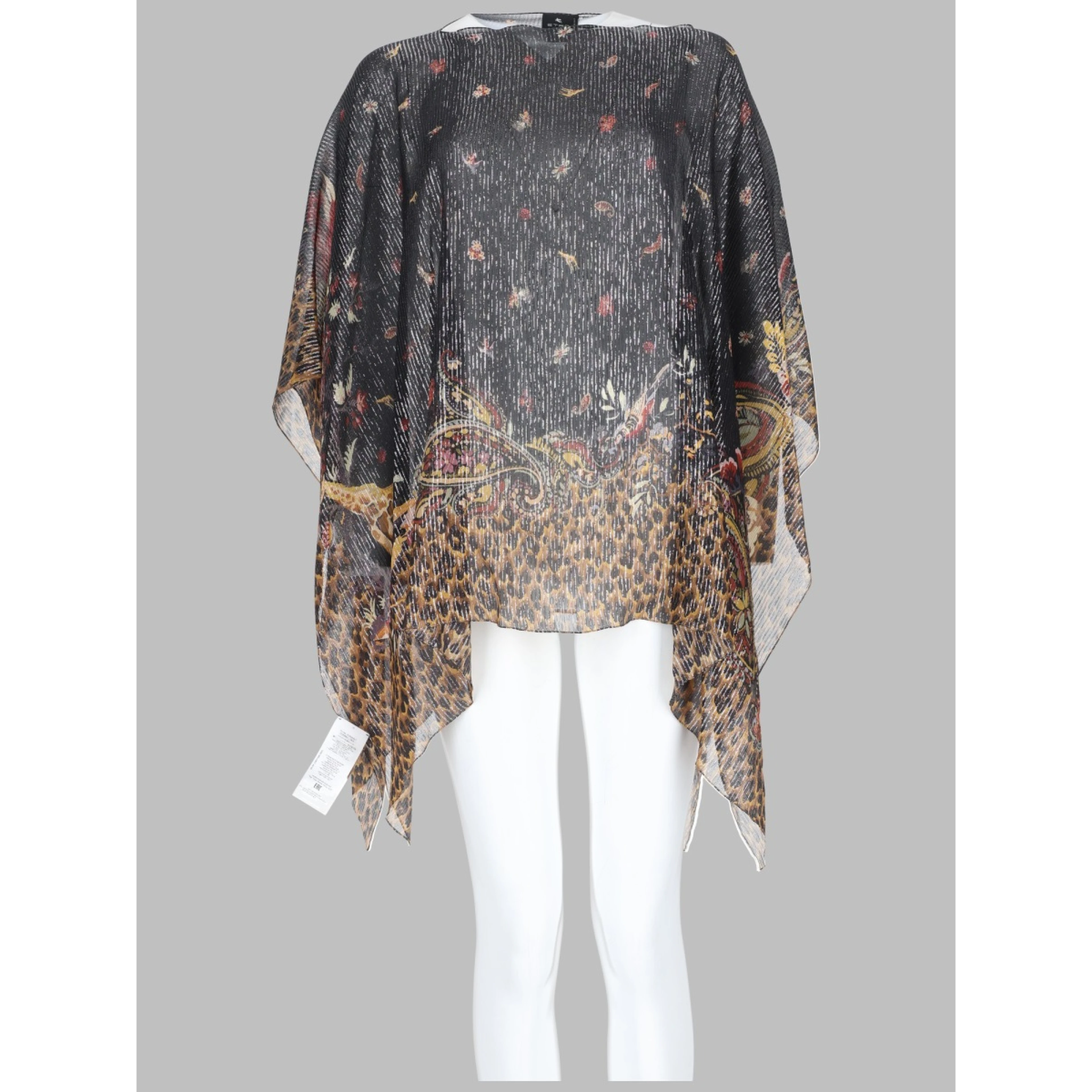 TOP PONCHO CON STAMPA PAISLEY E ANIMALIER