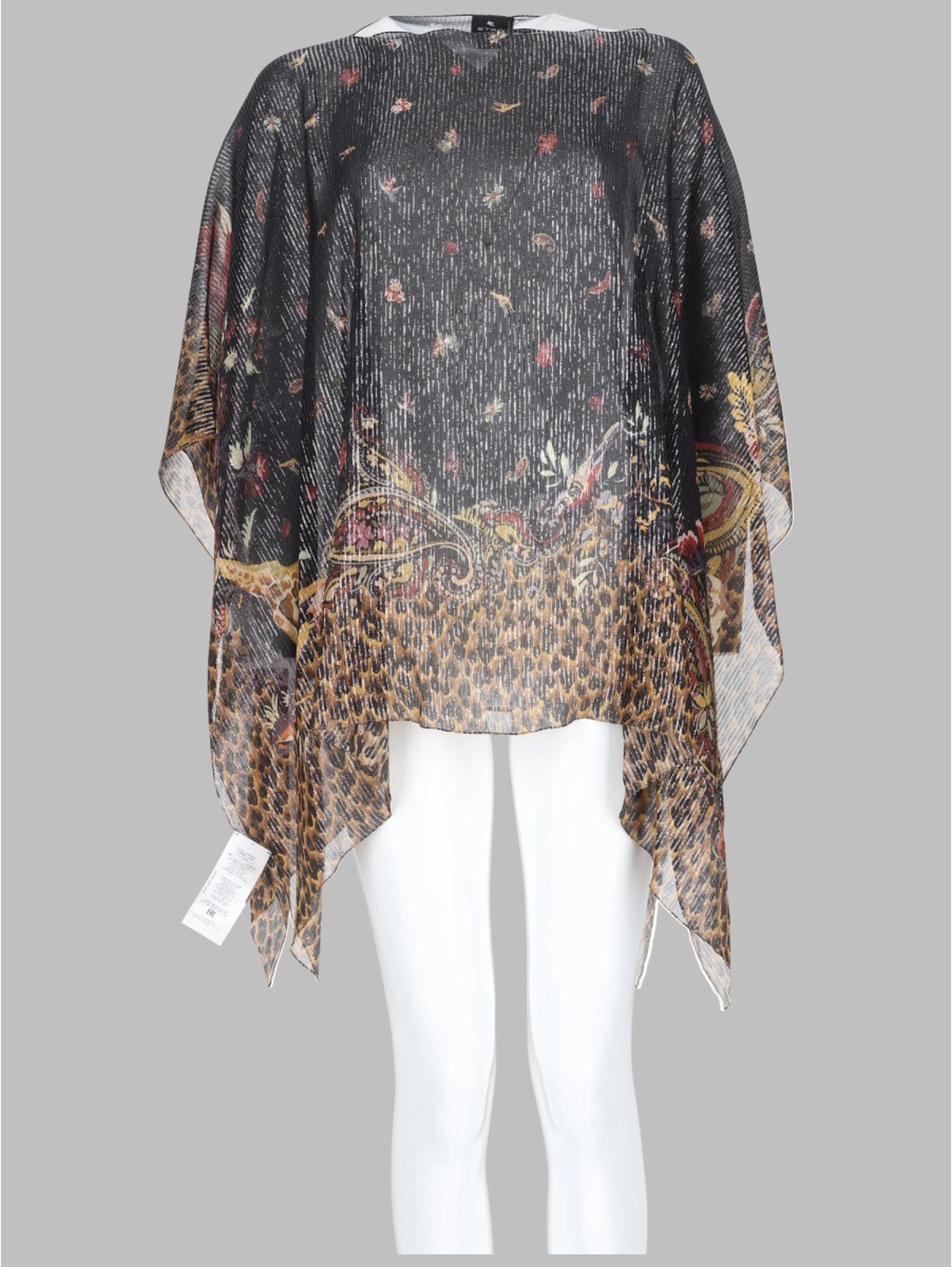 TOP PONCHO CON STAMPA PAISLEY E ANIMALIER