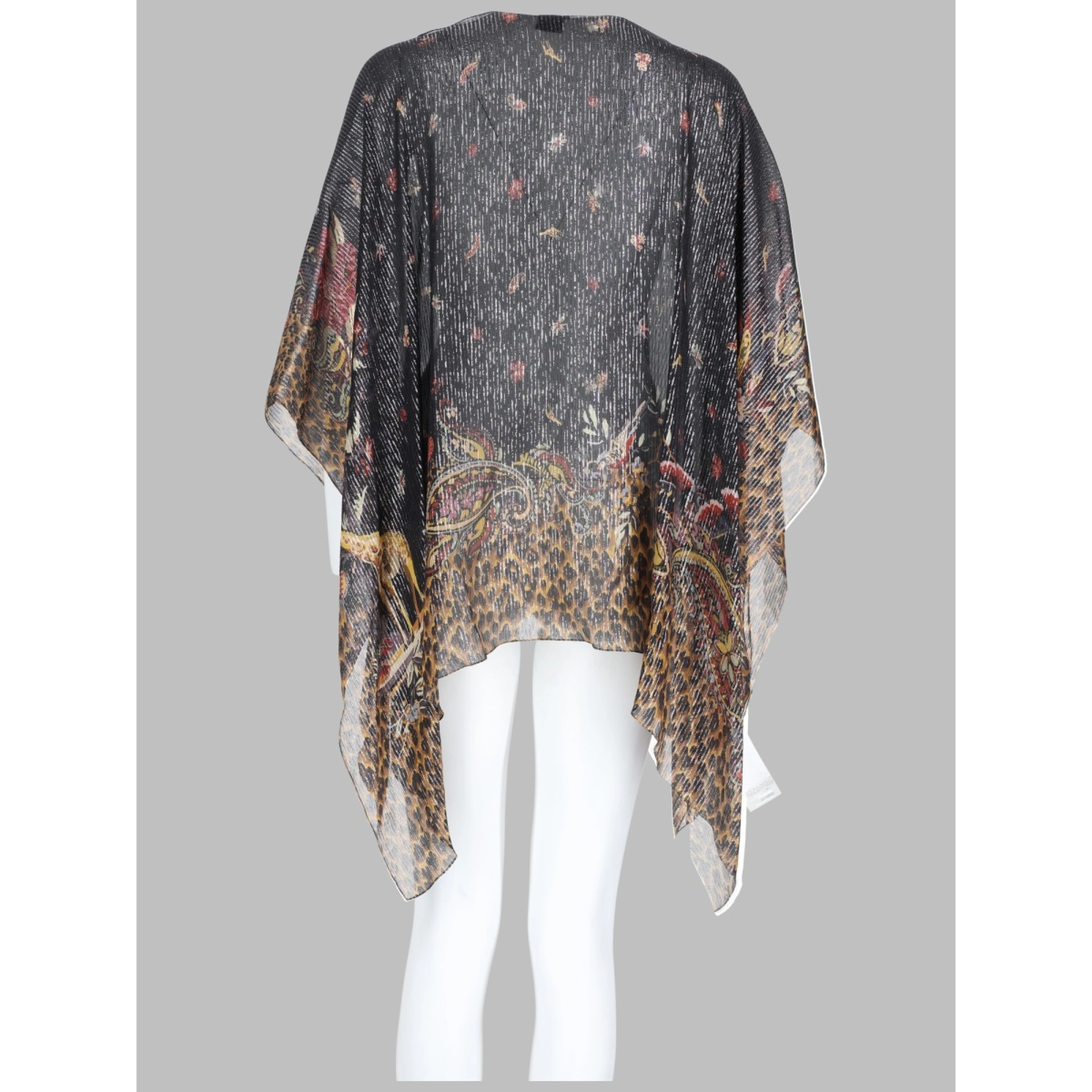 TOP PONCHO CON STAMPA PAISLEY E ANIMALIER