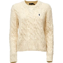 Cable Knit Crewneck Sweater Wool, Cashmere Blend