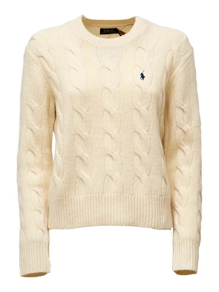 Cable Knit Crewneck Sweater Wool, Cashmere Blend