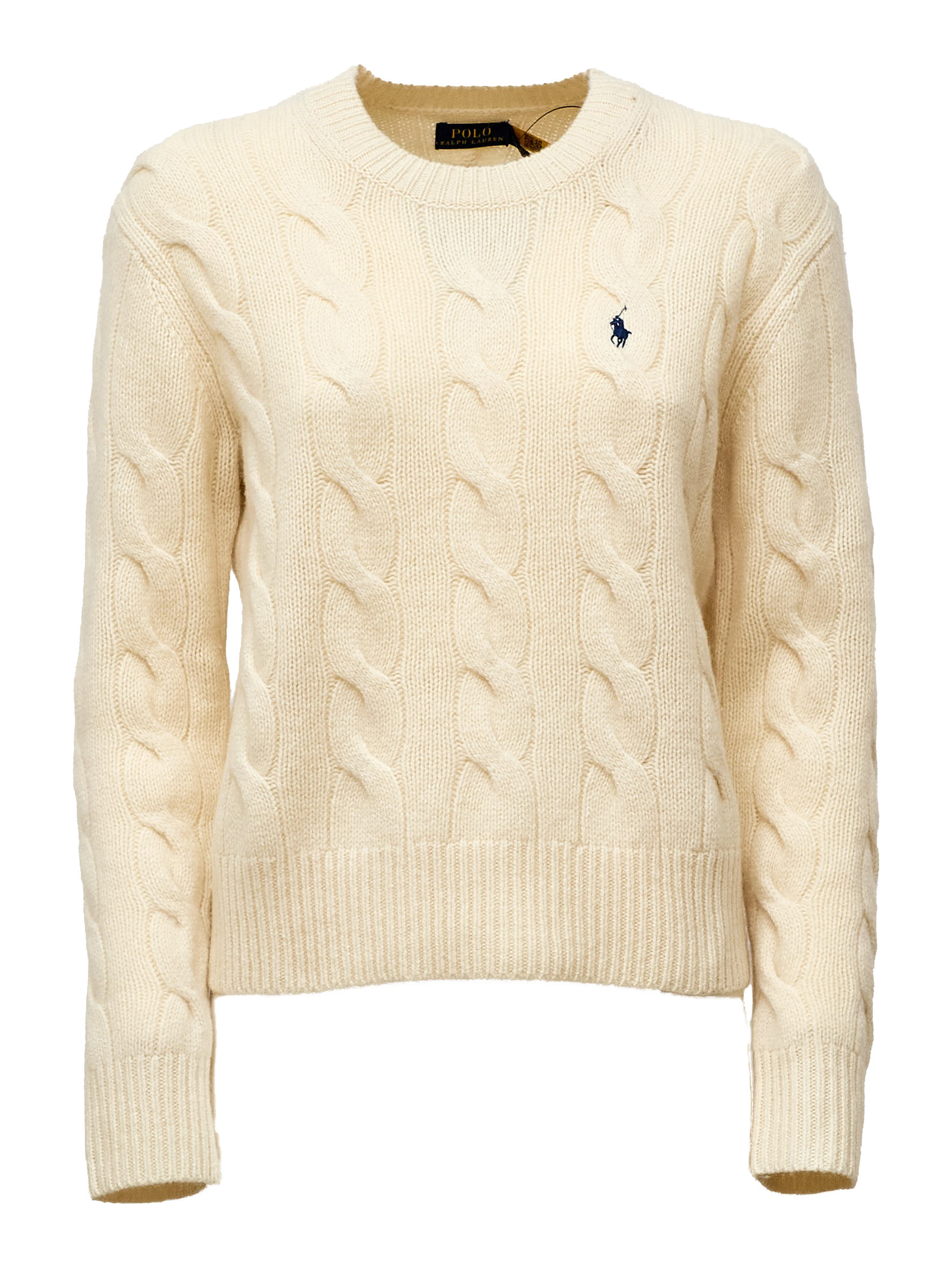 Cable Knit Crewneck Sweater Wool, Cashmere Blend