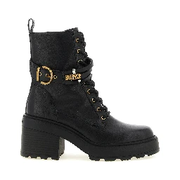 Black Cowhide Lace-Up Boots