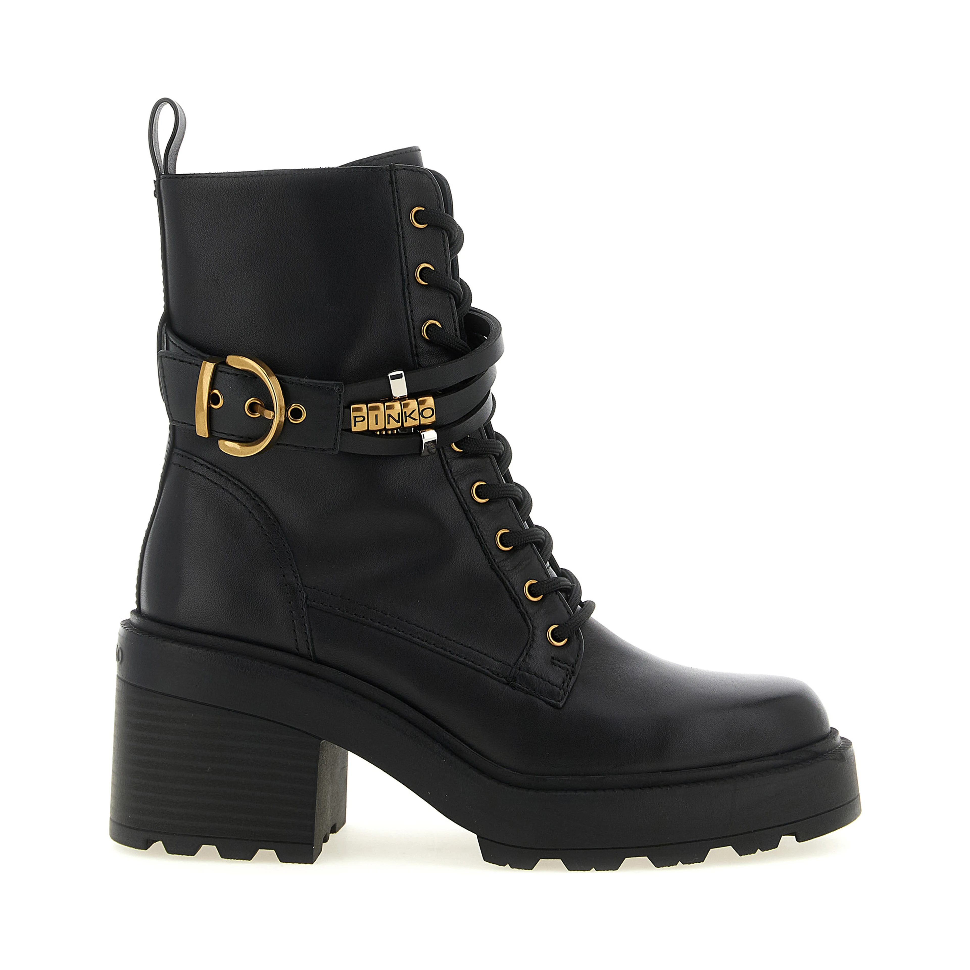 Black Cowhide Lace-Up Boots