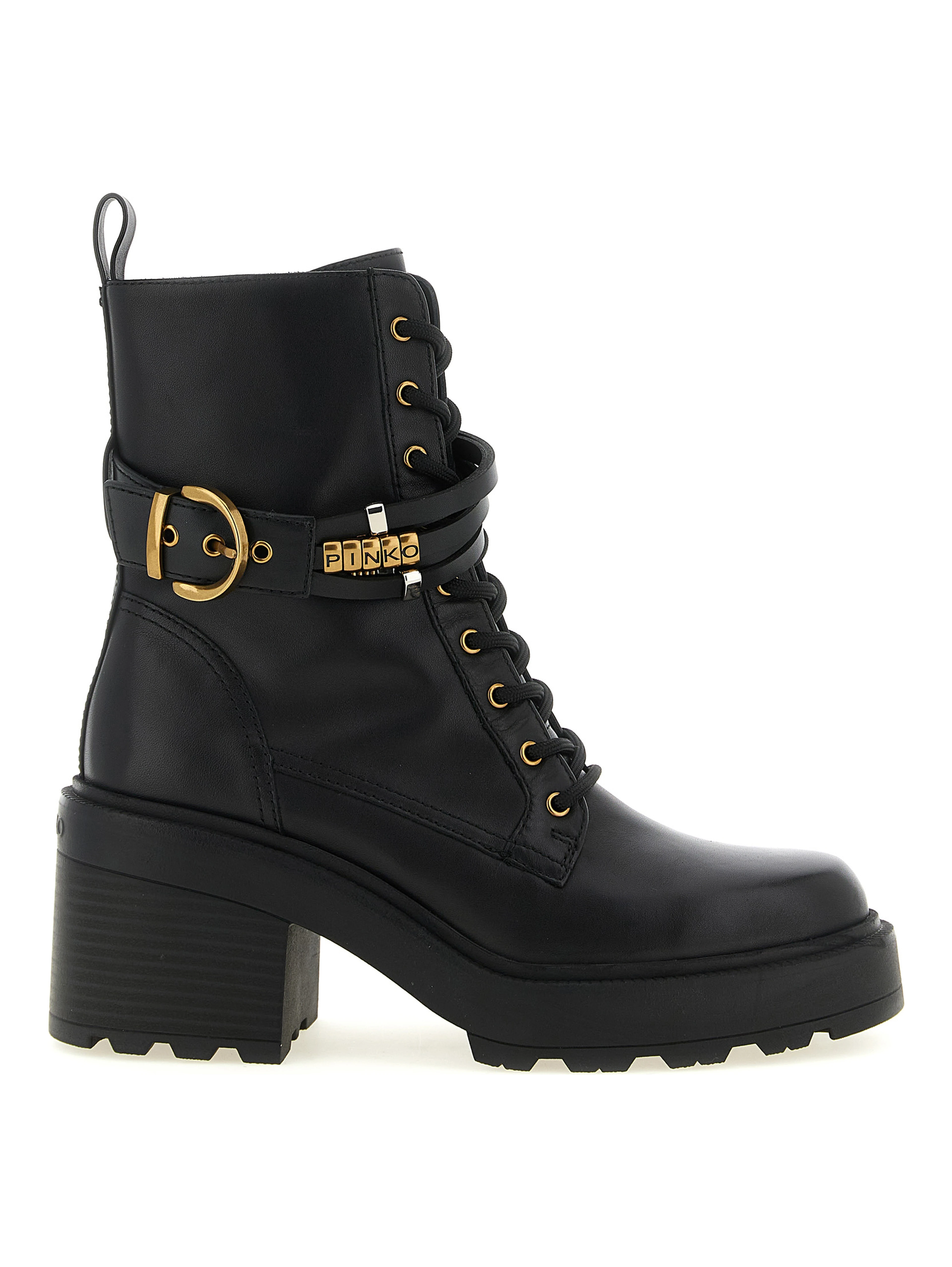 Black Cowhide Lace-Up Boots