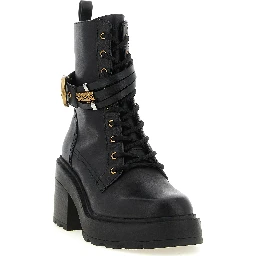 Black Cowhide Lace-Up Boots