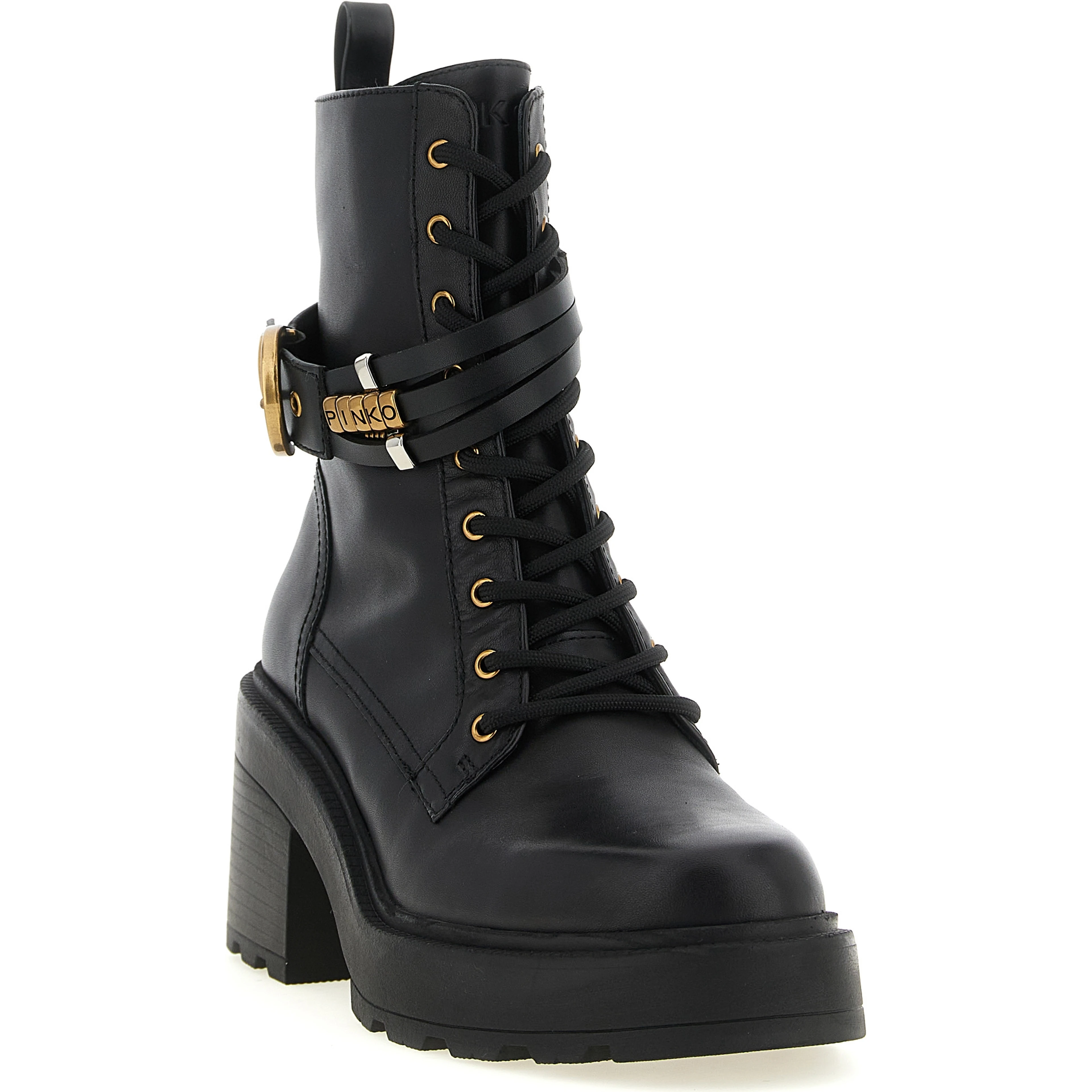 Black Cowhide Lace-Up Boots
