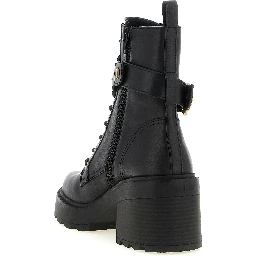 Black Cowhide Lace-Up Boots
