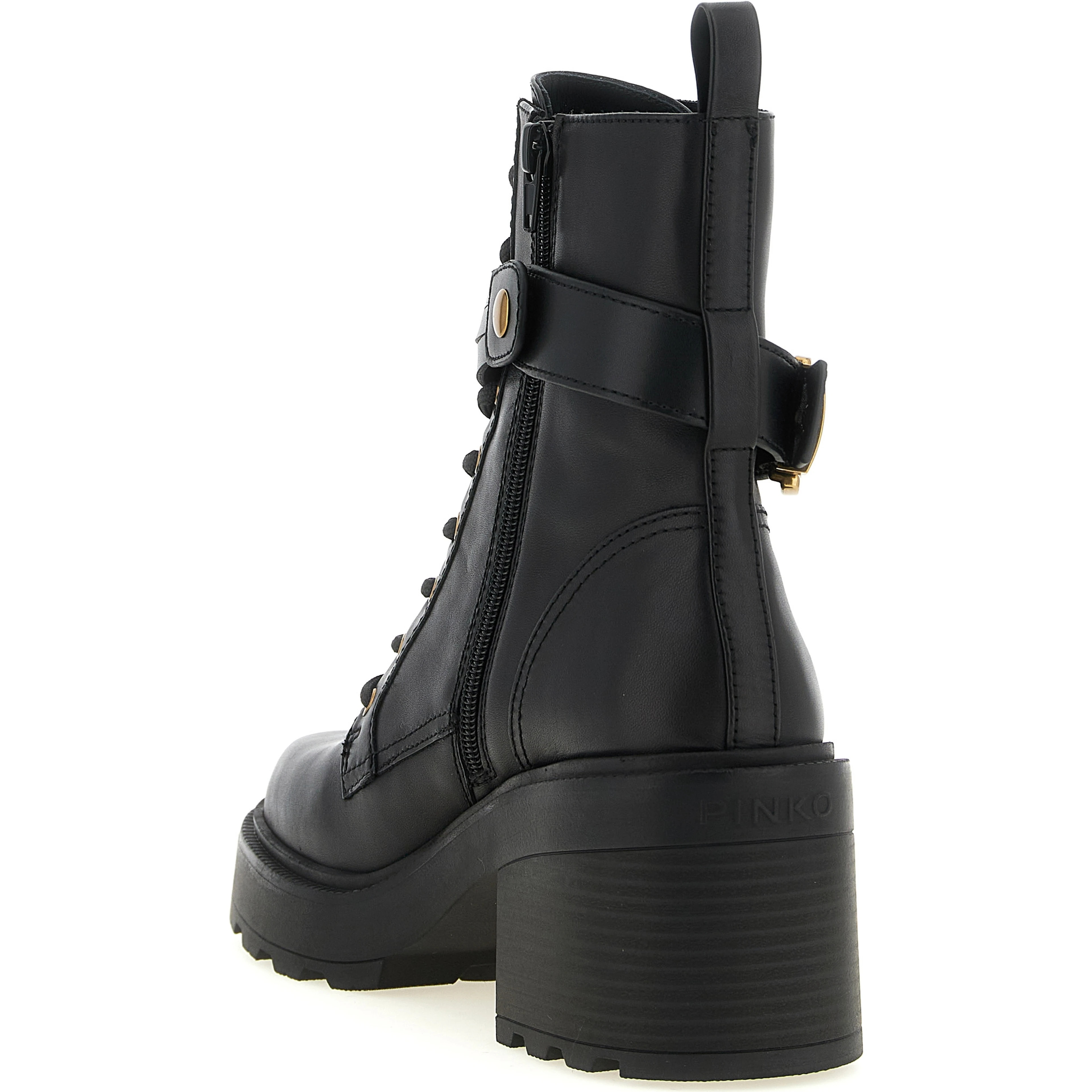 Black Cowhide Lace-Up Boots