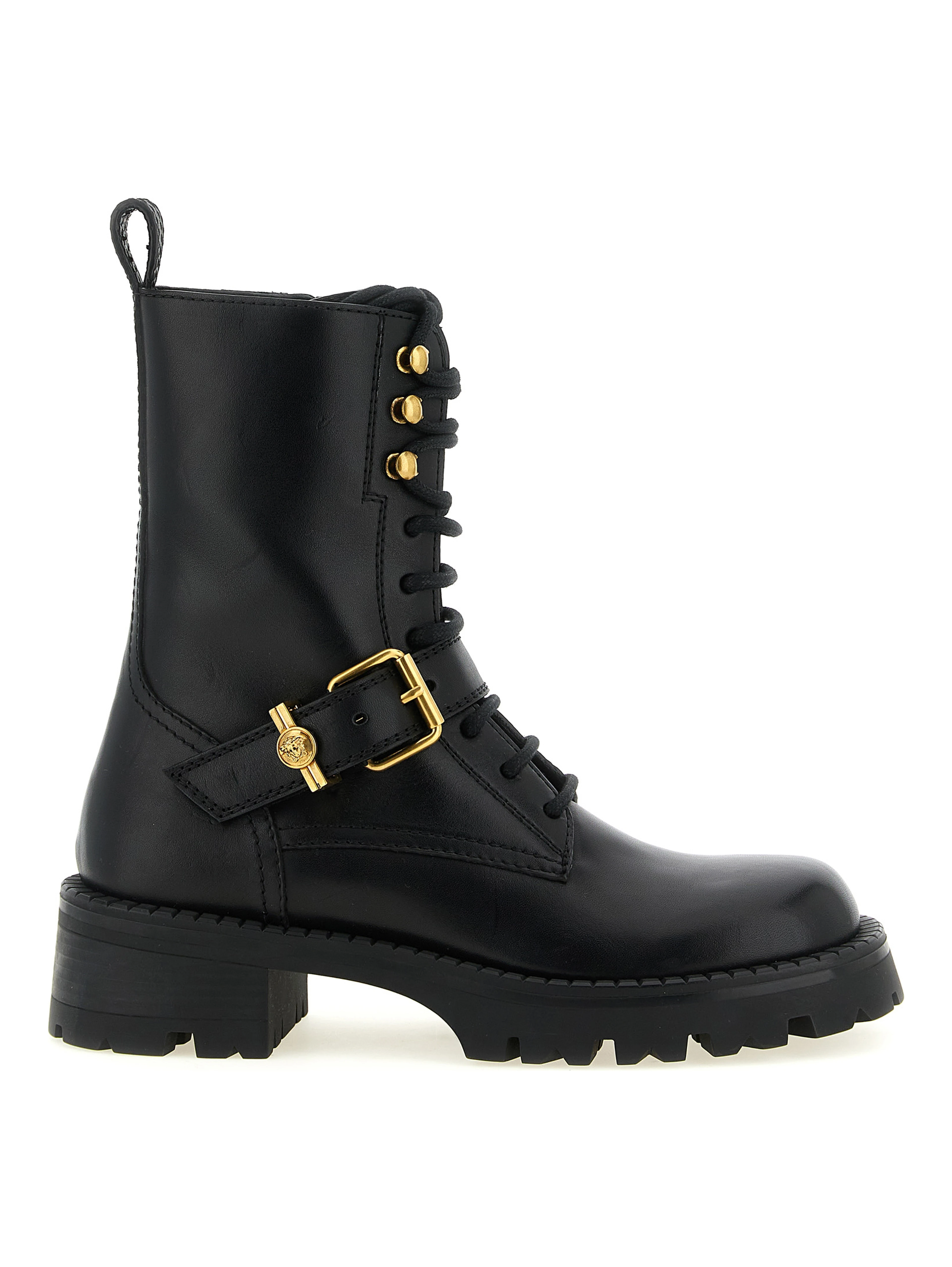 Black Calfskin Lace-Up Boots