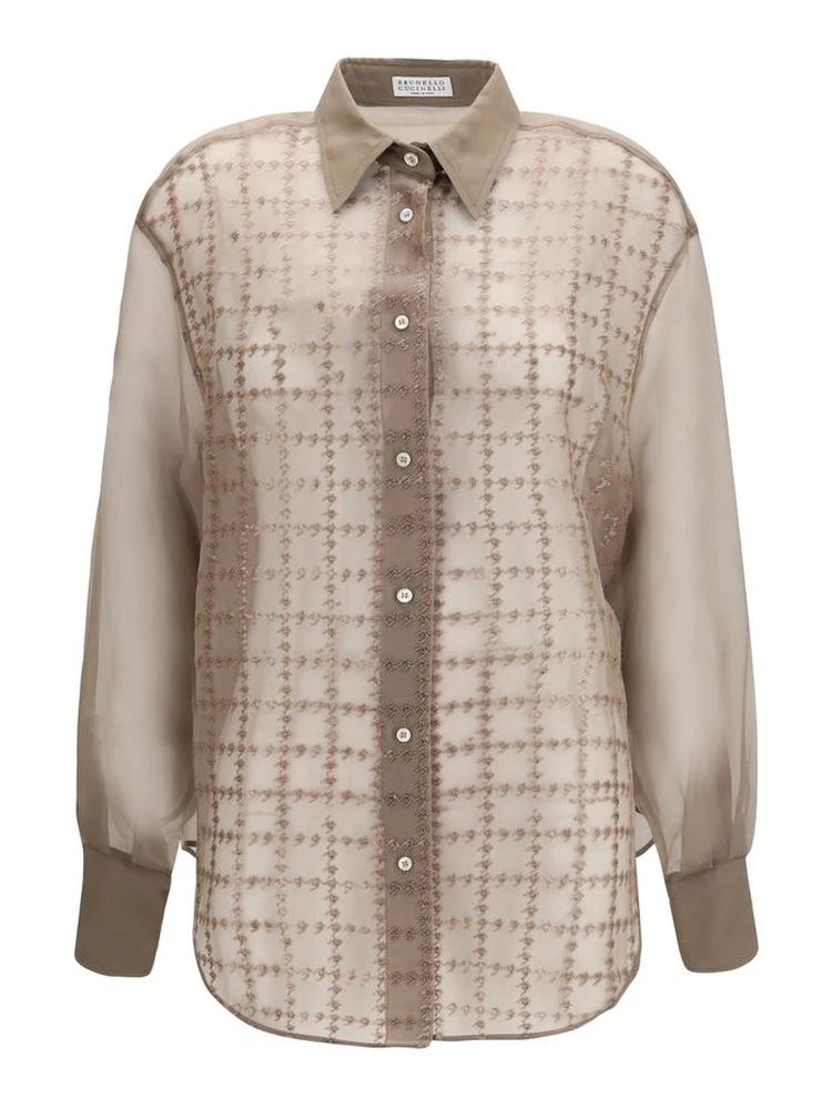 Beige Silk Pattern Shirt