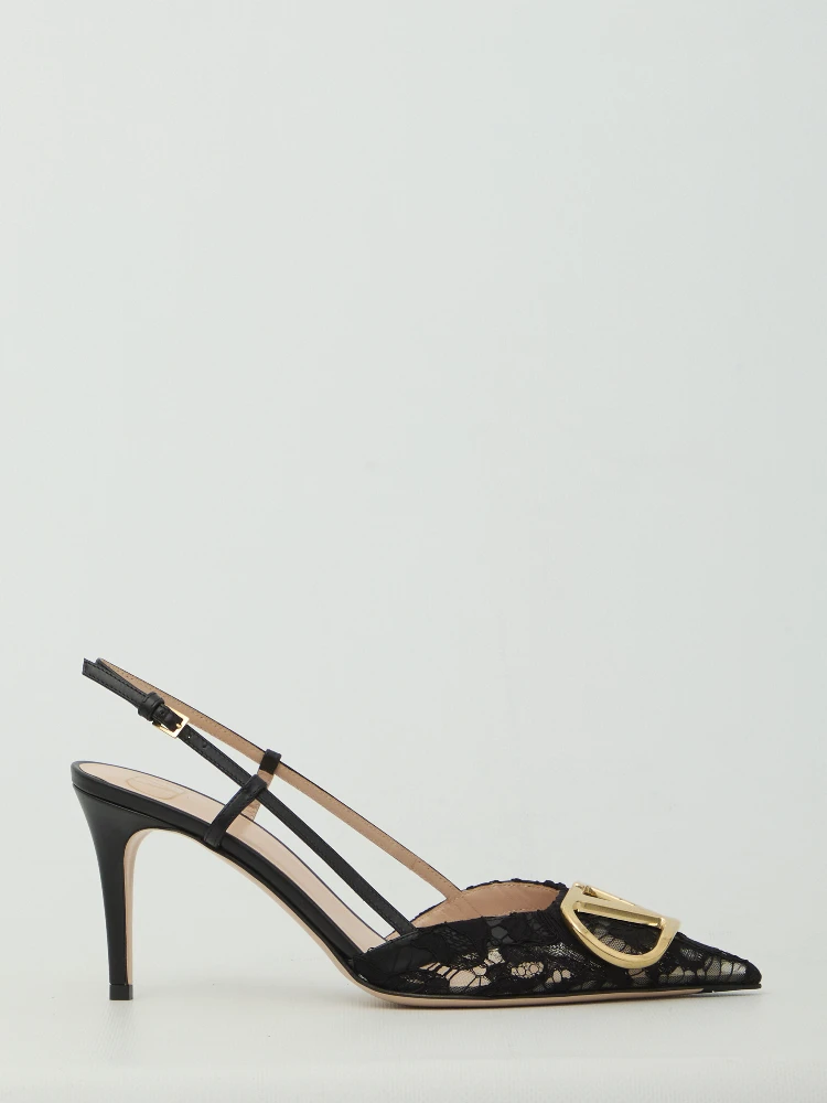 VLogo Signature slingback pumps in lace