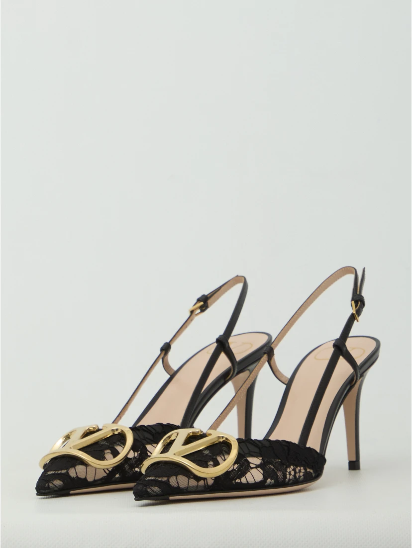 VLogo Signature slingback pumps in lace