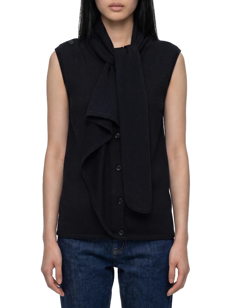Asymmetrical cardigan in merino wool blend