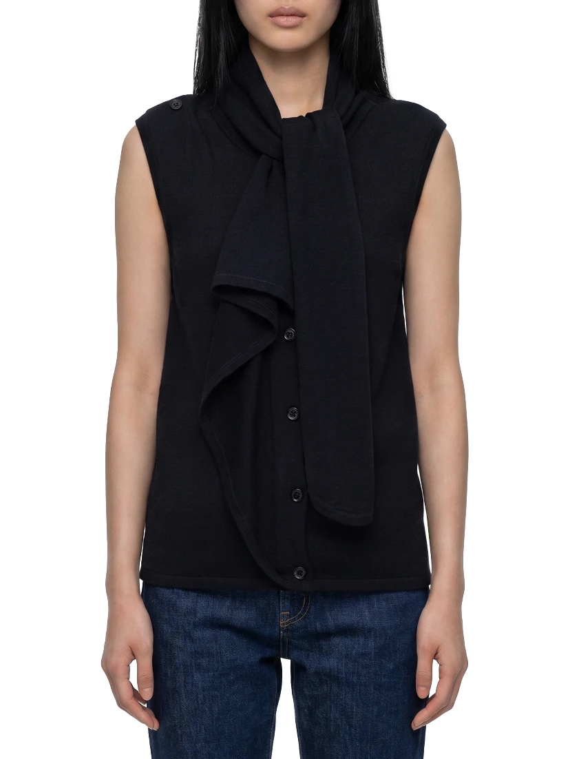 Asymmetrical cardigan in merino wool blend