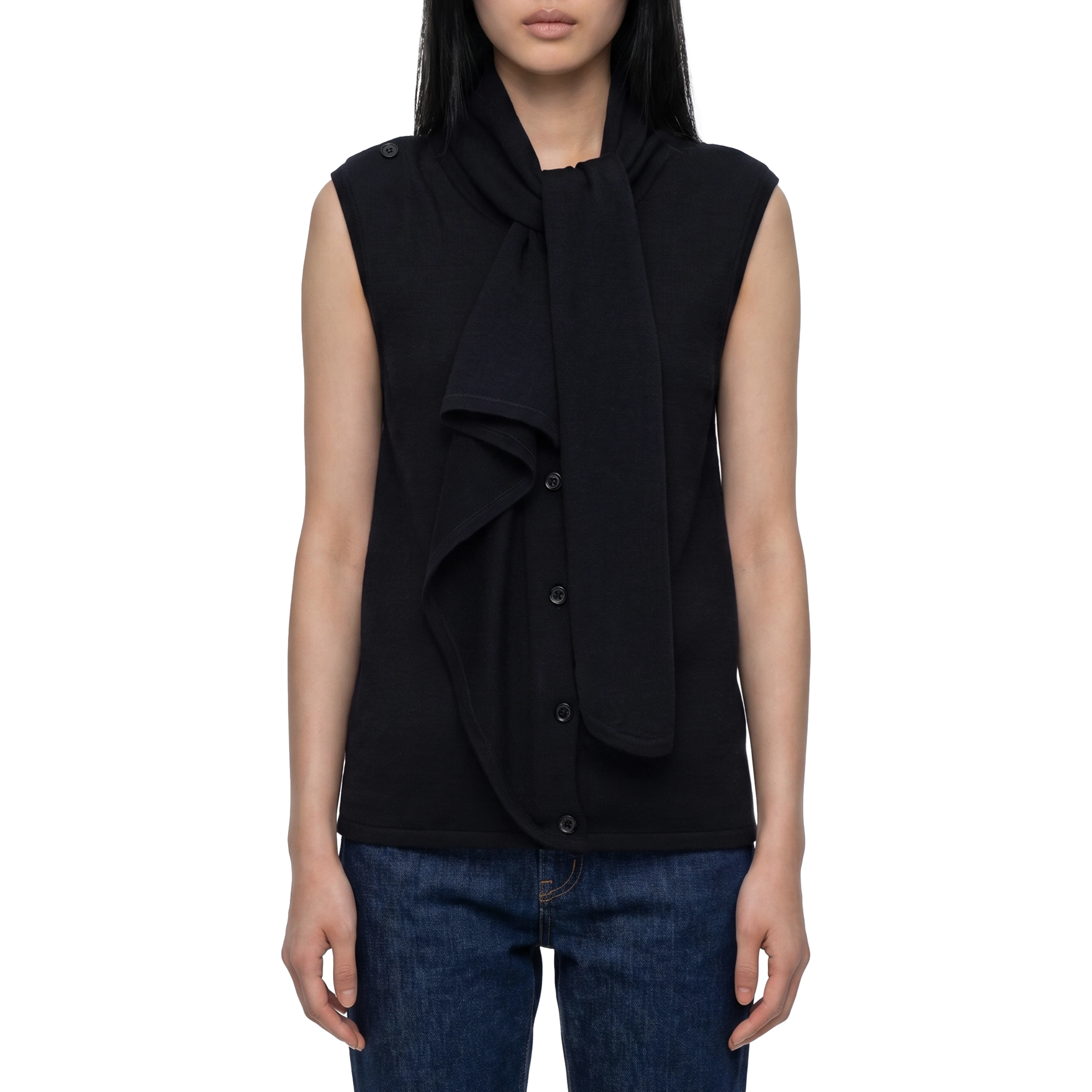 Asymmetrical cardigan in merino wool blend
