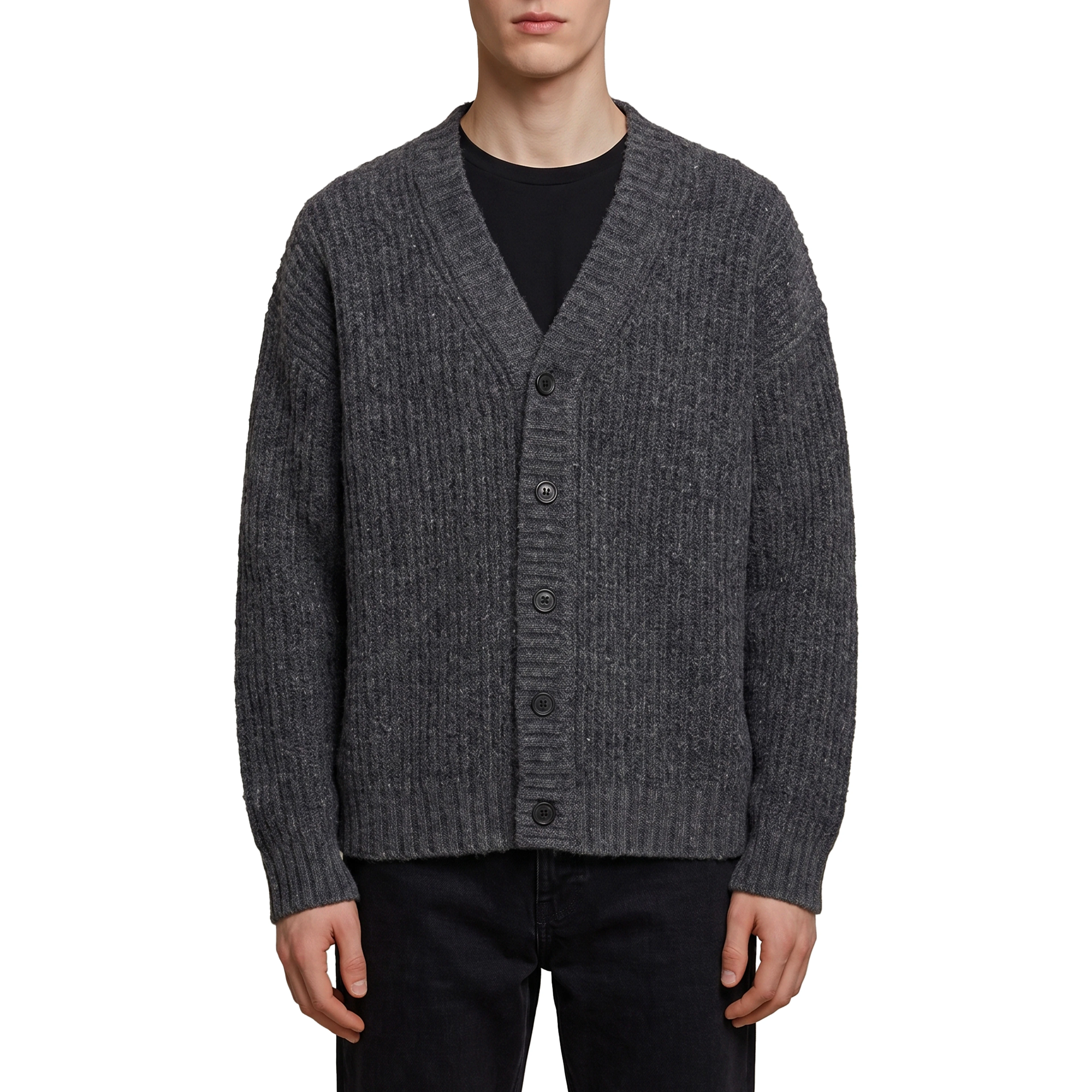 Anthracite wool cardigan over