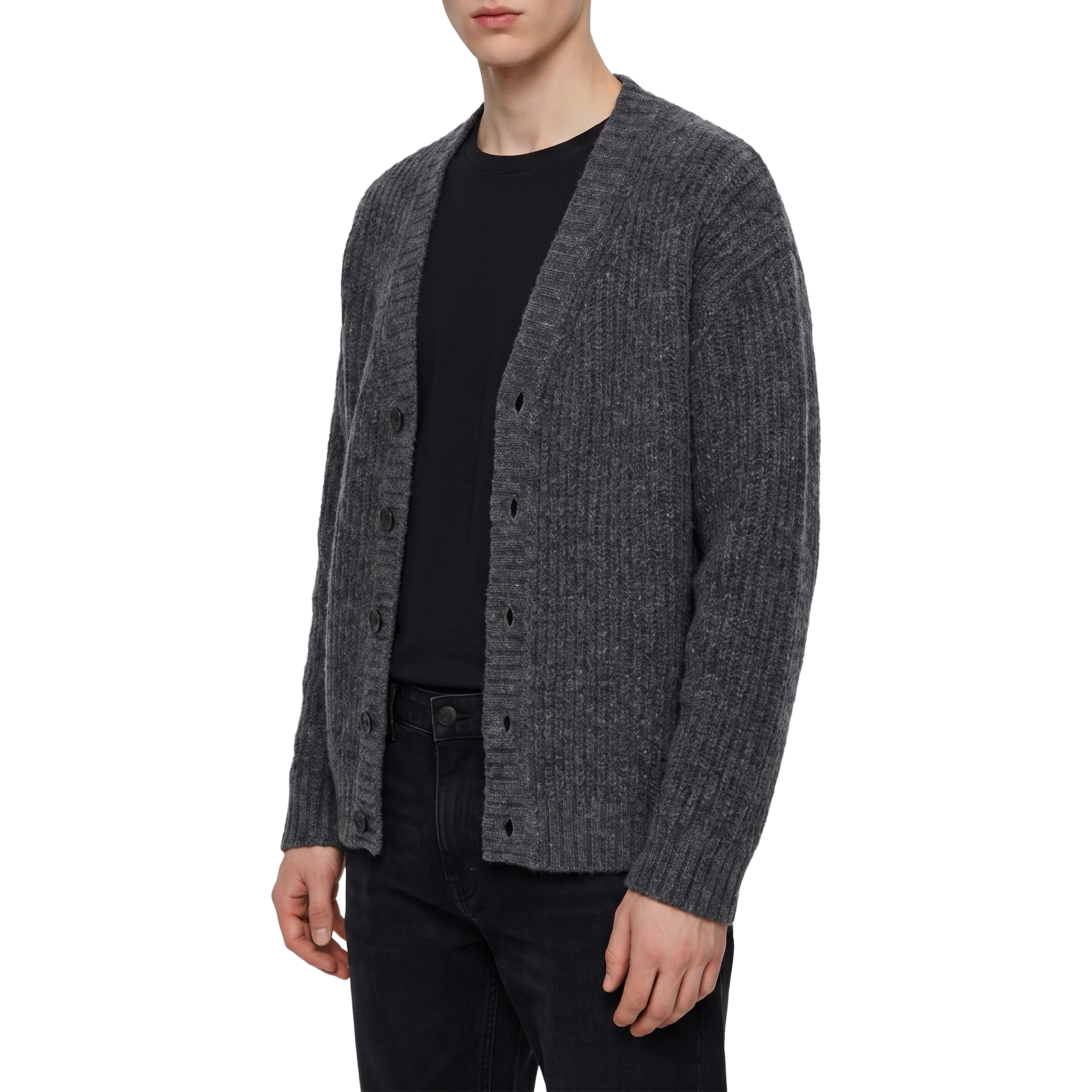 Anthracite wool cardigan over