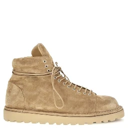 Beige Suede Leather Lace-Up Boots