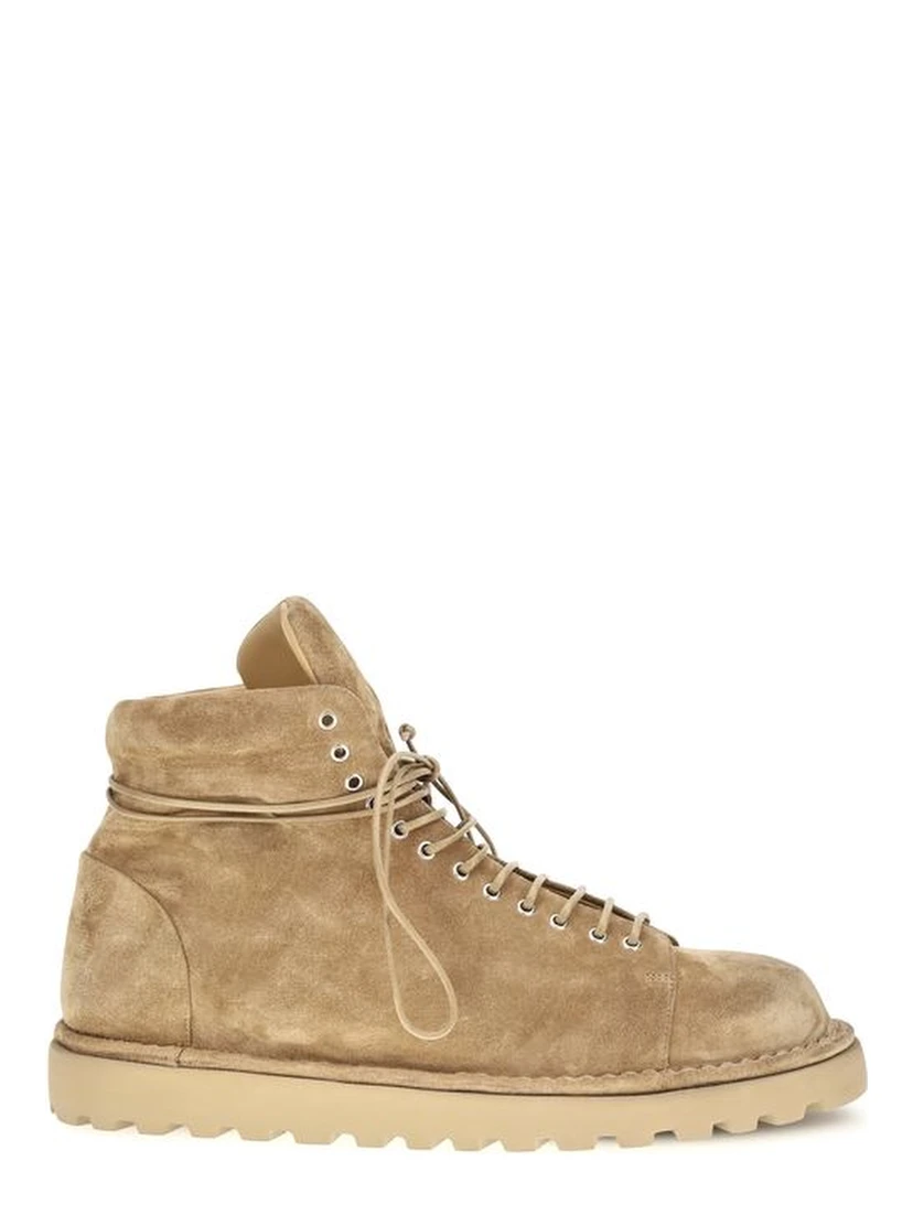 Beige Suede Leather Lace-Up Boots