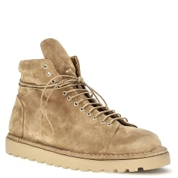 Beige Suede Leather Lace-Up Boots