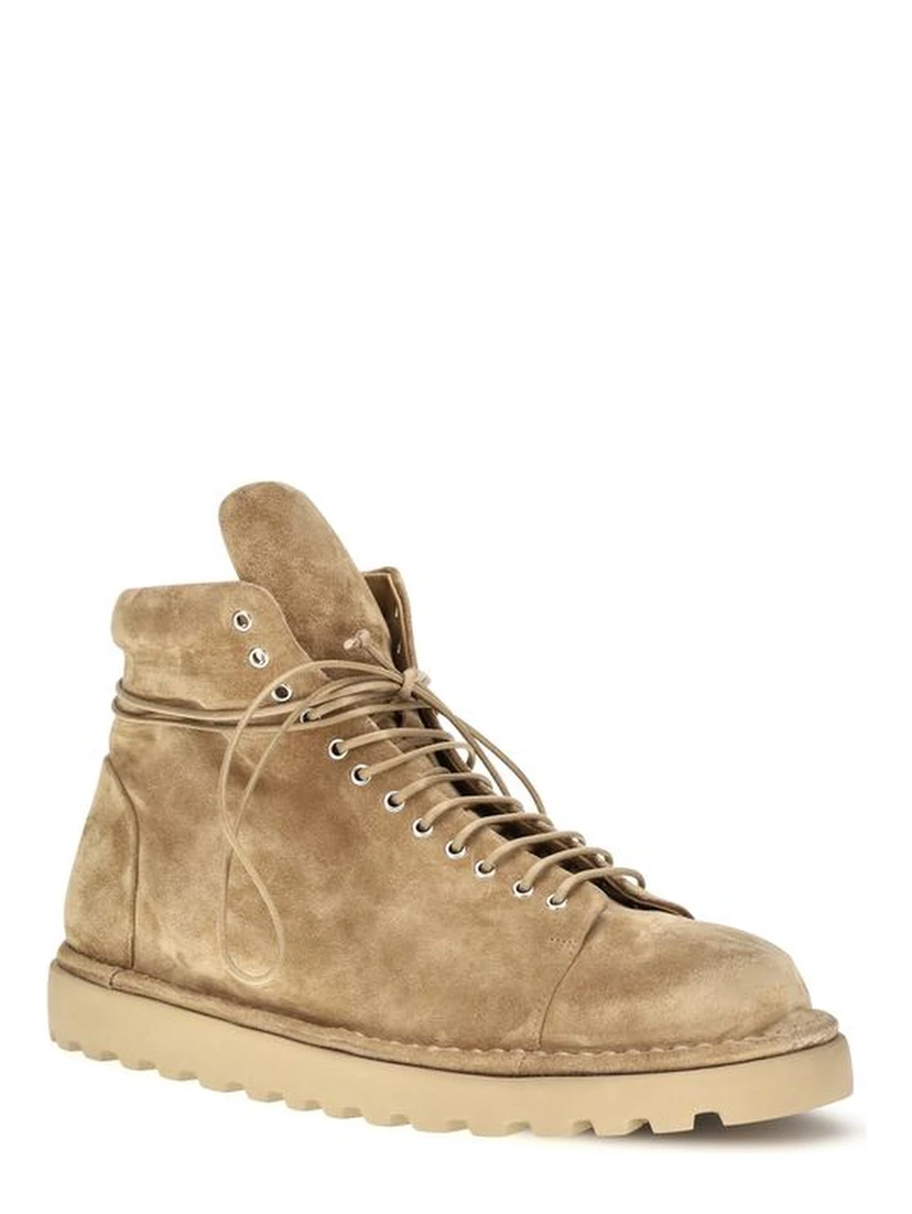 Beige Suede Leather Lace-Up Boots