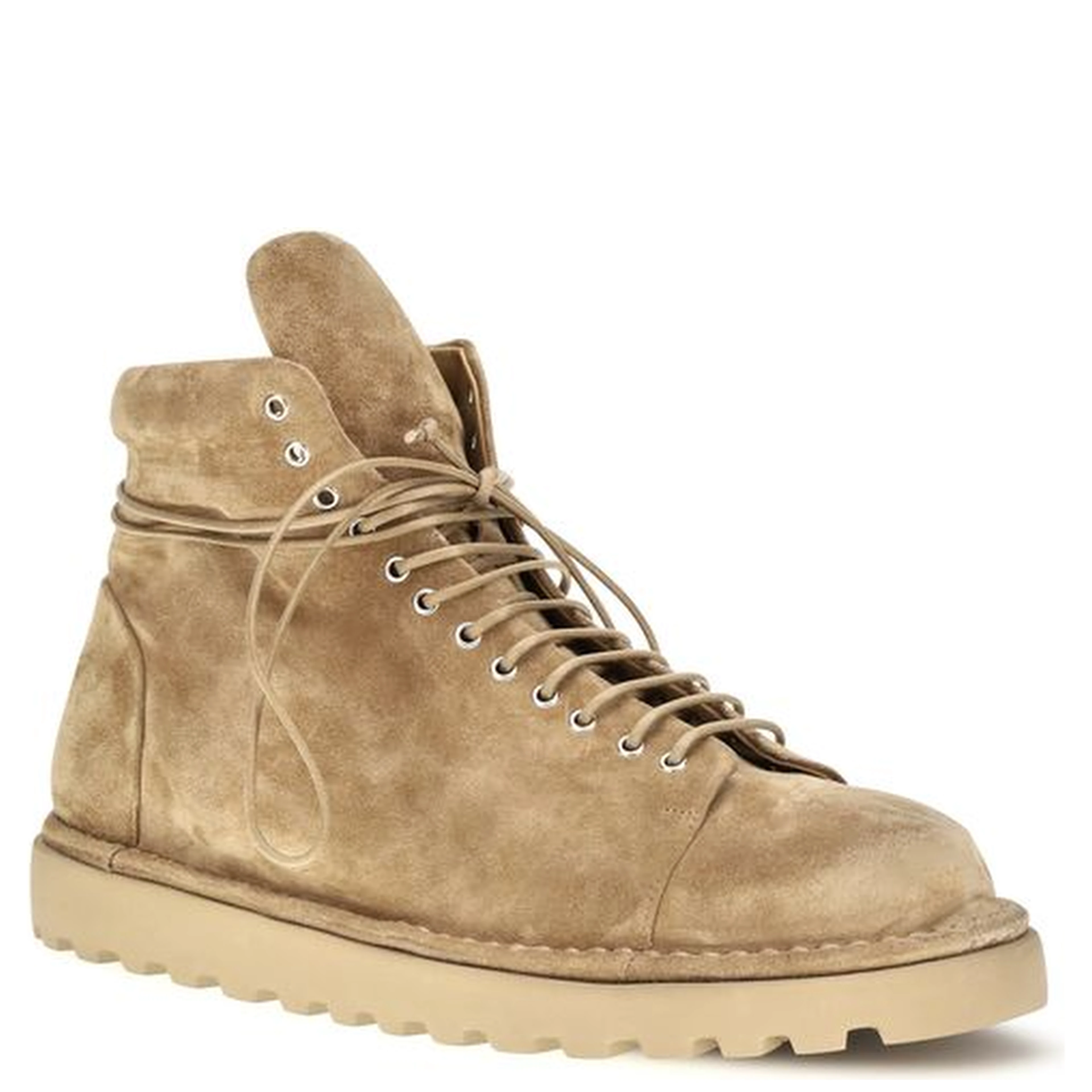 Beige Suede Leather Lace-Up Boots