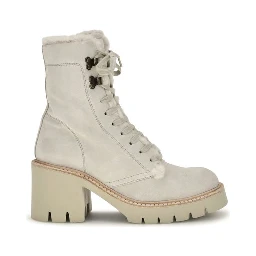 Beige Calf Leather Bos Taurus Lace-Up Boots