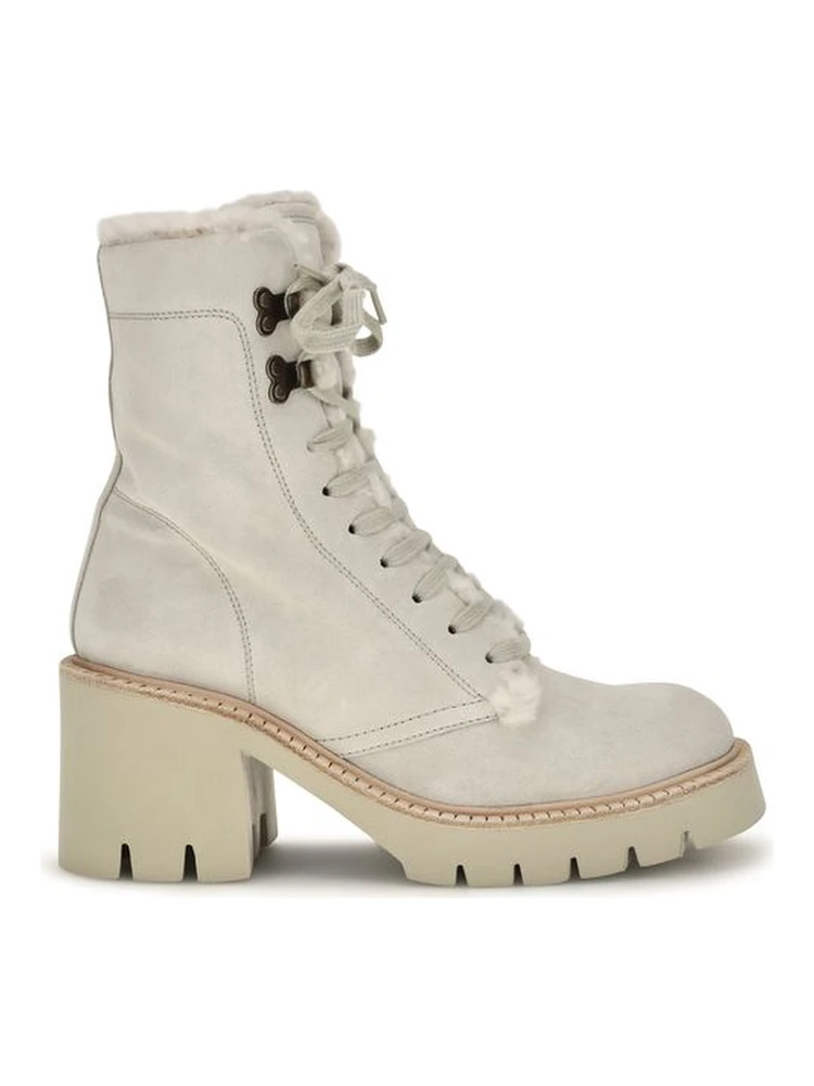 Beige Calf Leather Bos Taurus Lace-Up Boots