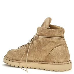 Beige Suede Leather Lace-Up Boots