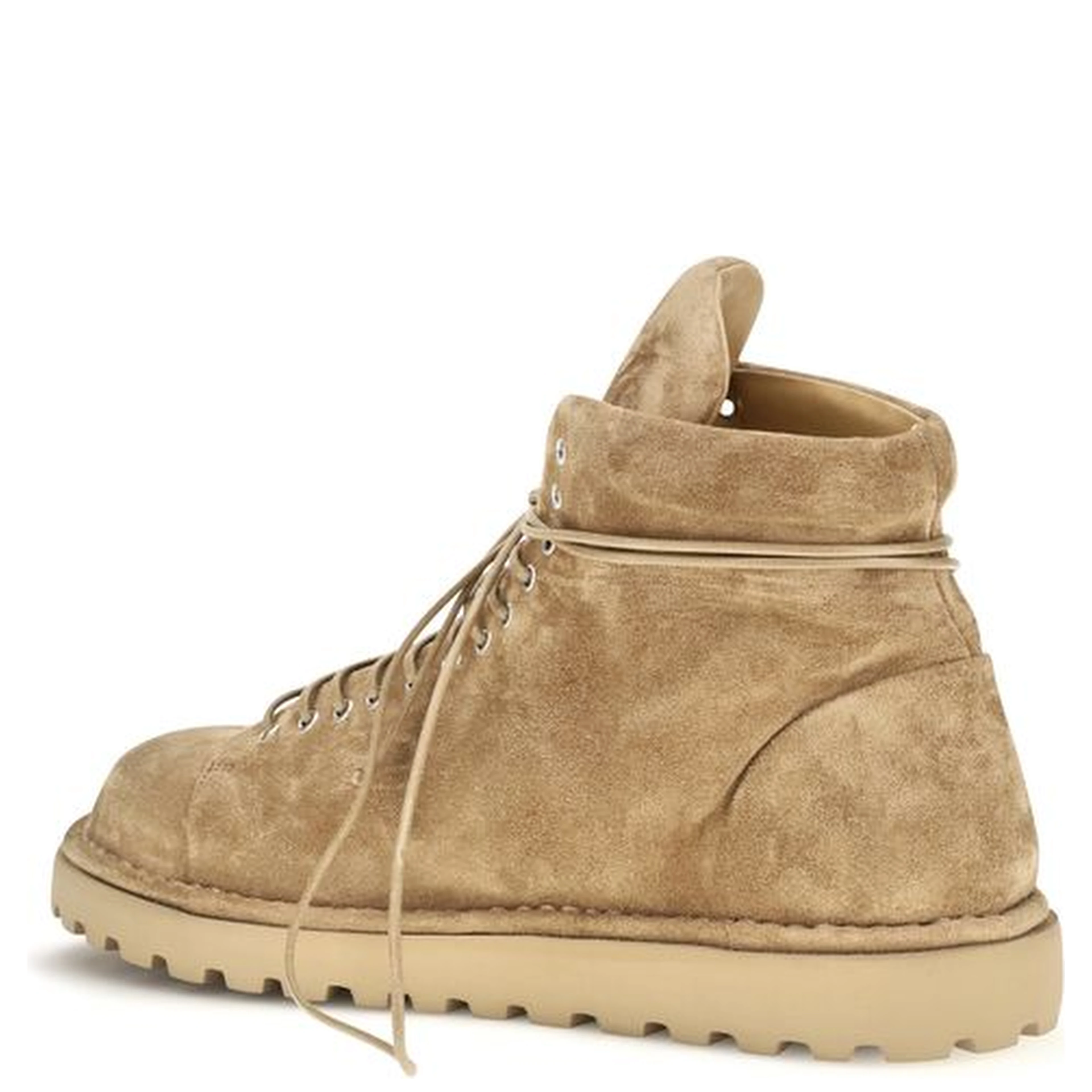 Beige Suede Leather Lace-Up Boots