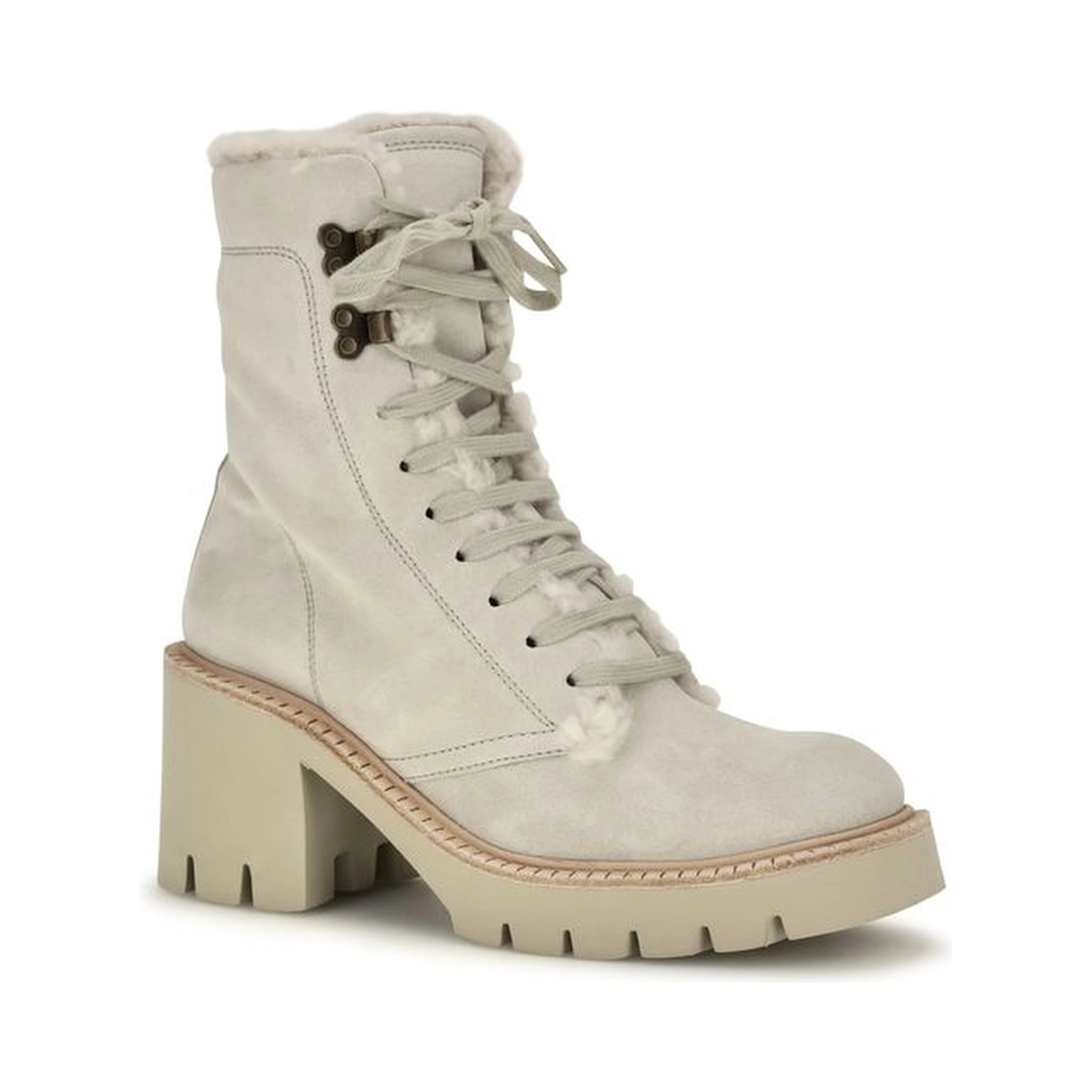 Beige Calf Leather Bos Taurus Lace-Up Boots