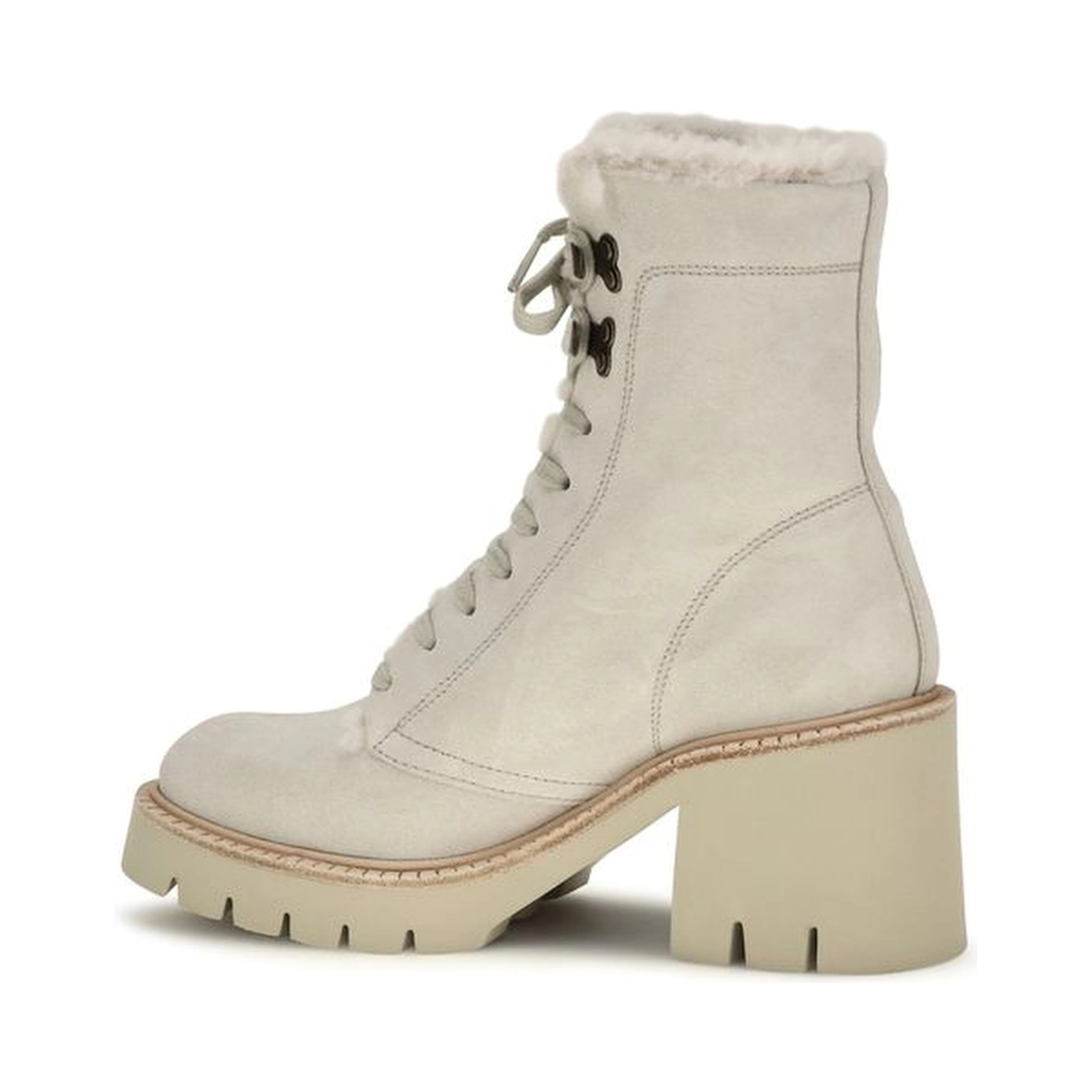 Beige Calf Leather Bos Taurus Lace-Up Boots