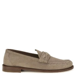 Beige Suede Leather Slip-On Loafers