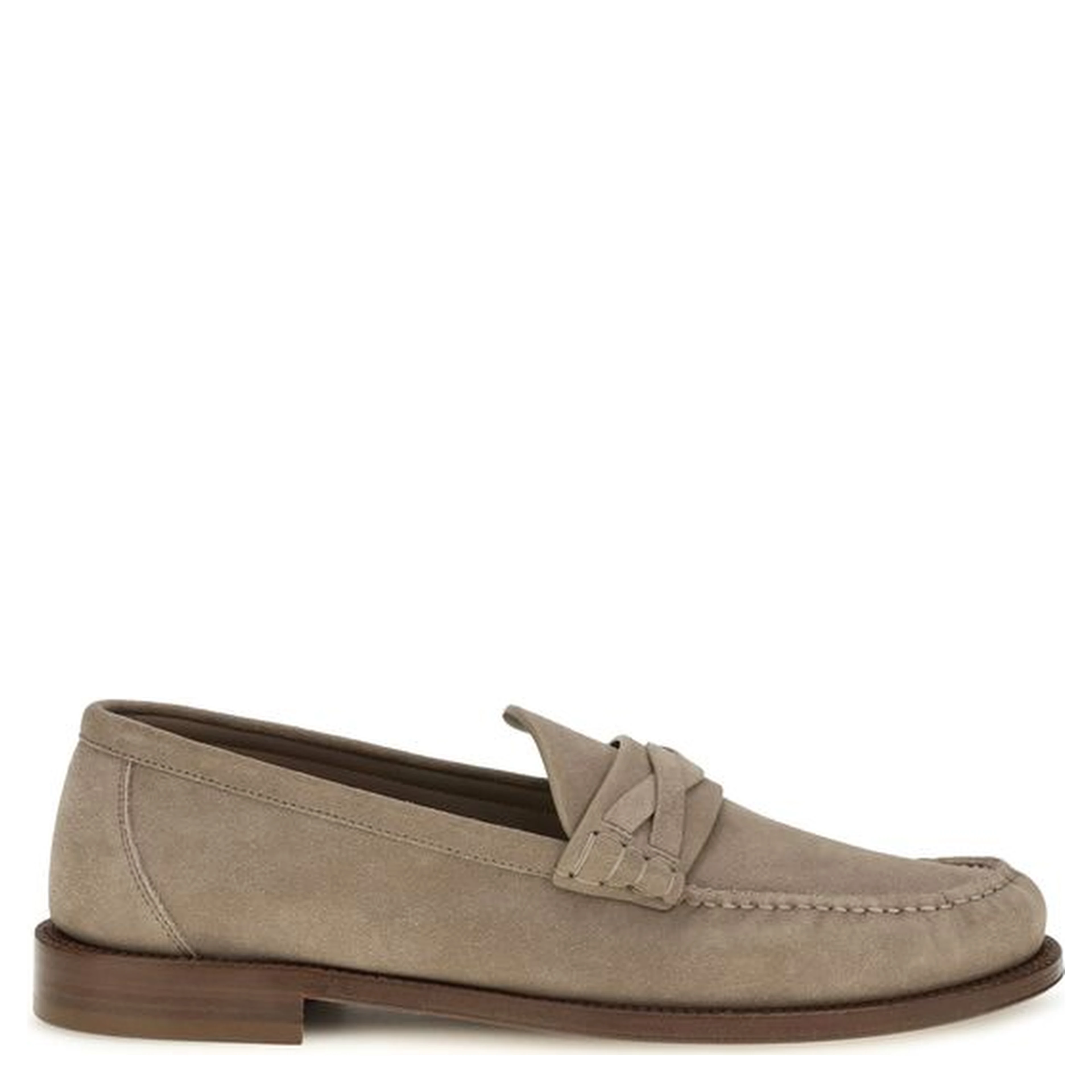 Beige Suede Leather Slip-On Loafers