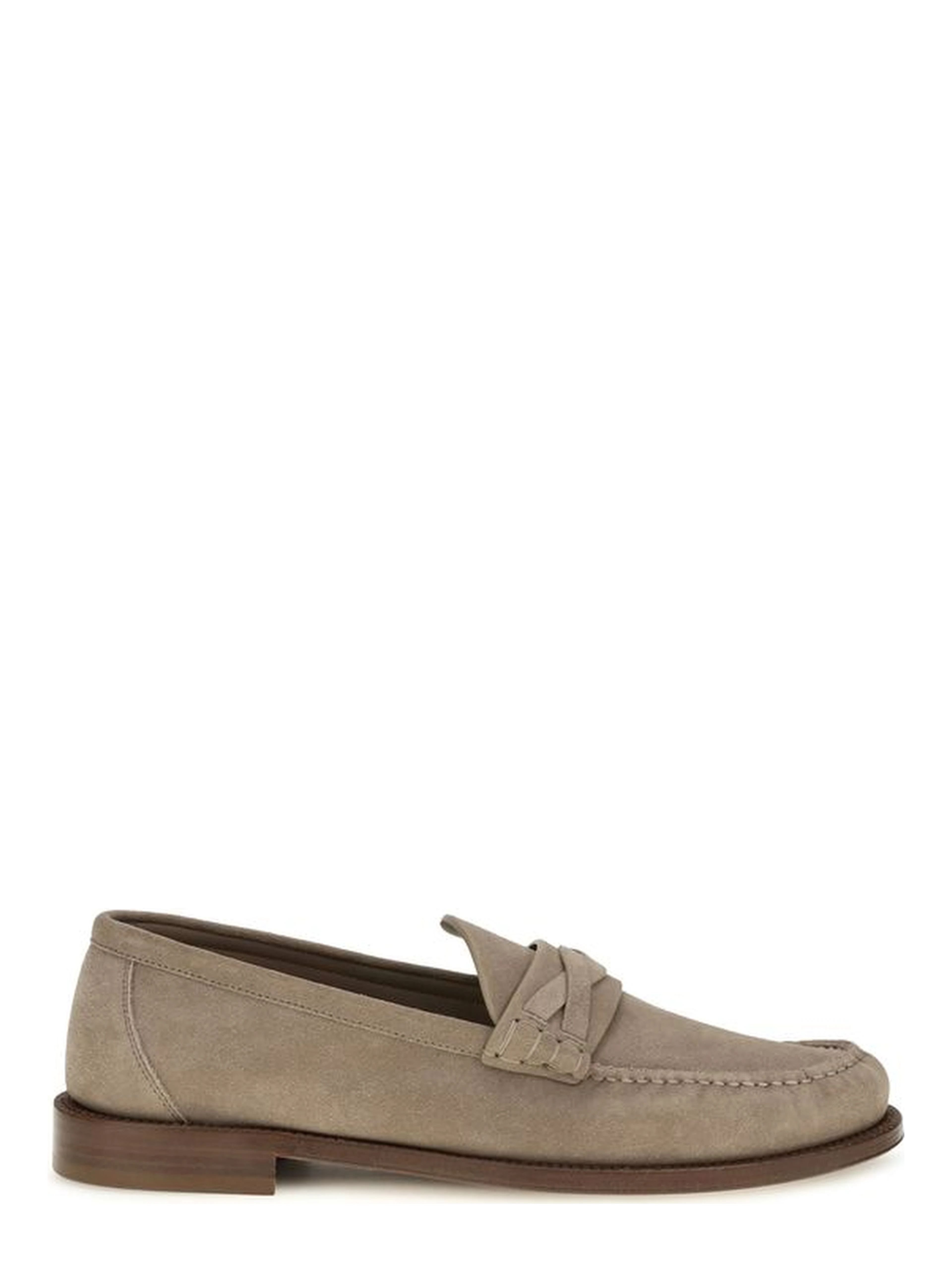 Beige Suede Leather Slip-On Loafers