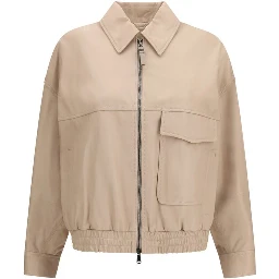 Beige Leather Leather Jacket