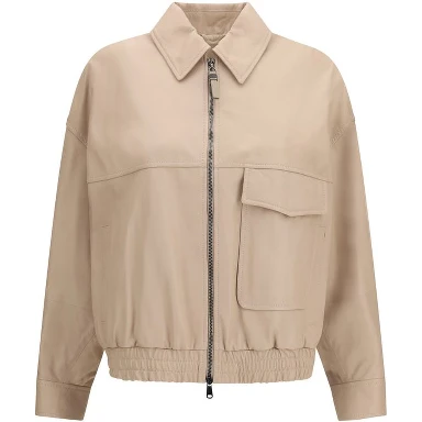 Beige Leather Leather Jacket