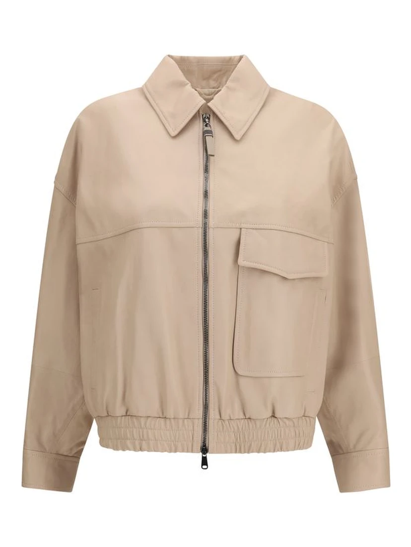 Beige Leather Leather Jacket