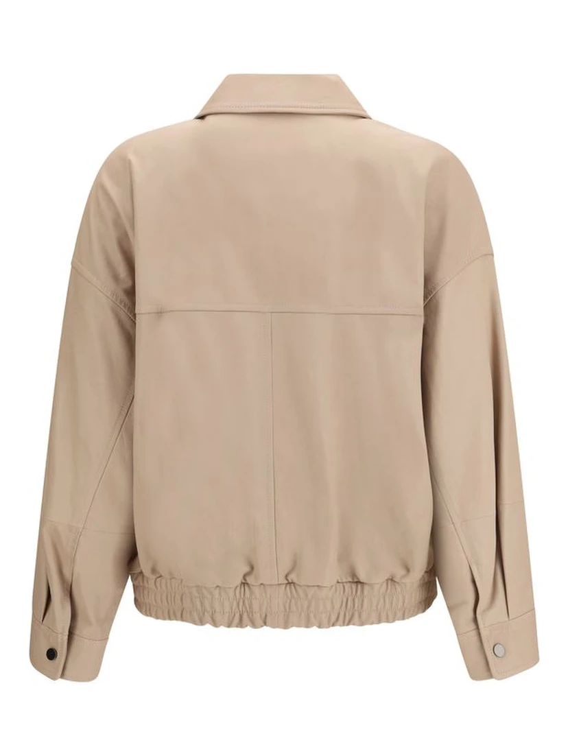 Beige Leather Leather Jacket