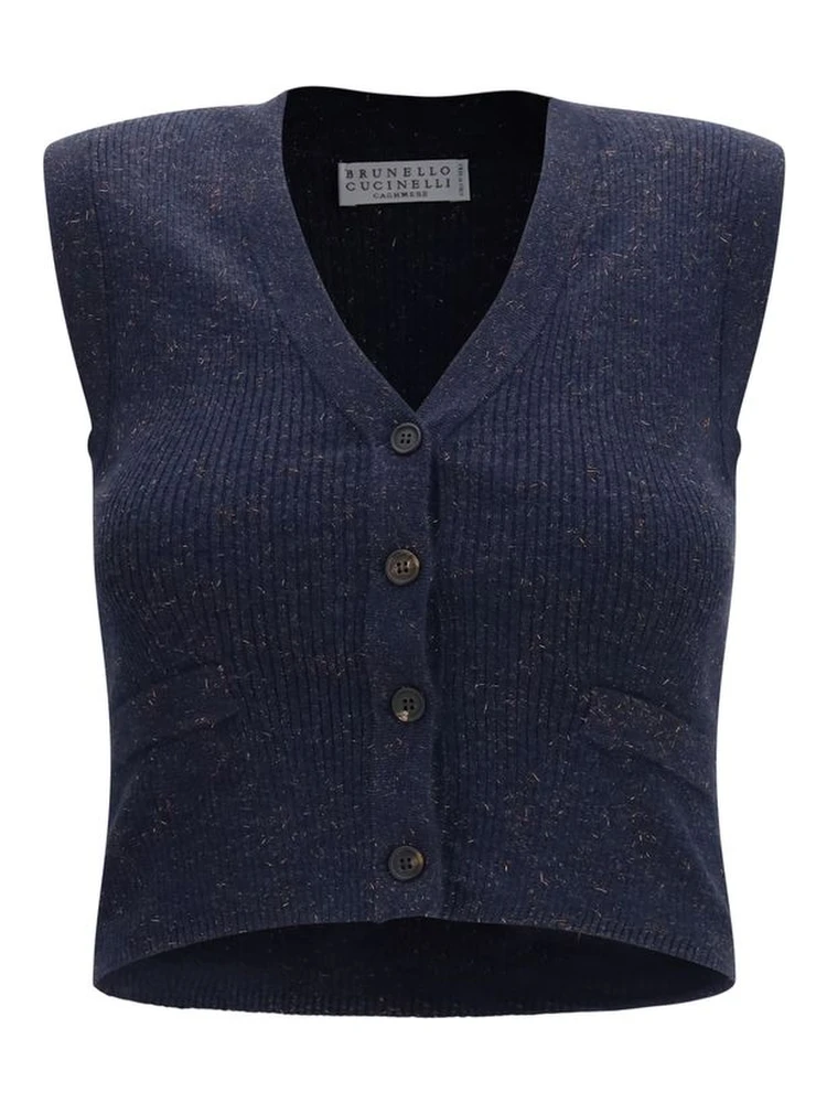 Blue Cashmere Sleeveles Sweater