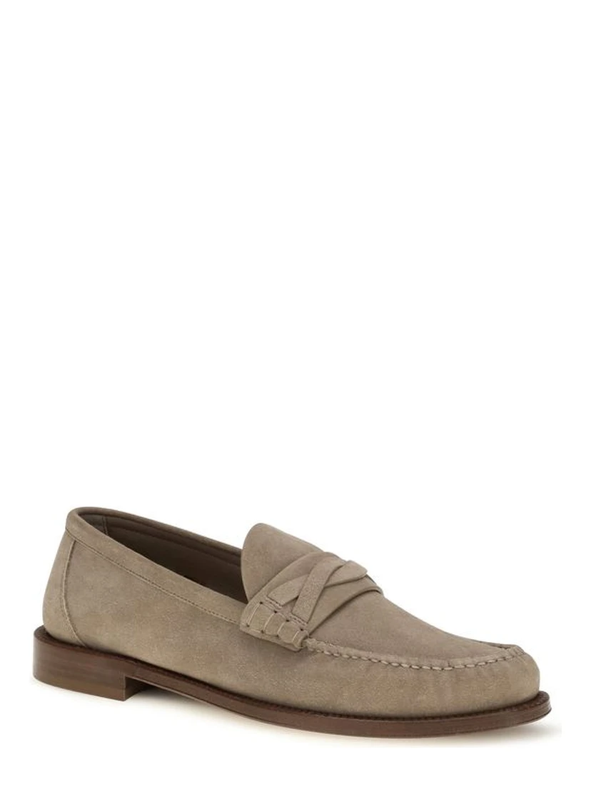 Beige Suede Leather Slip-On Loafers