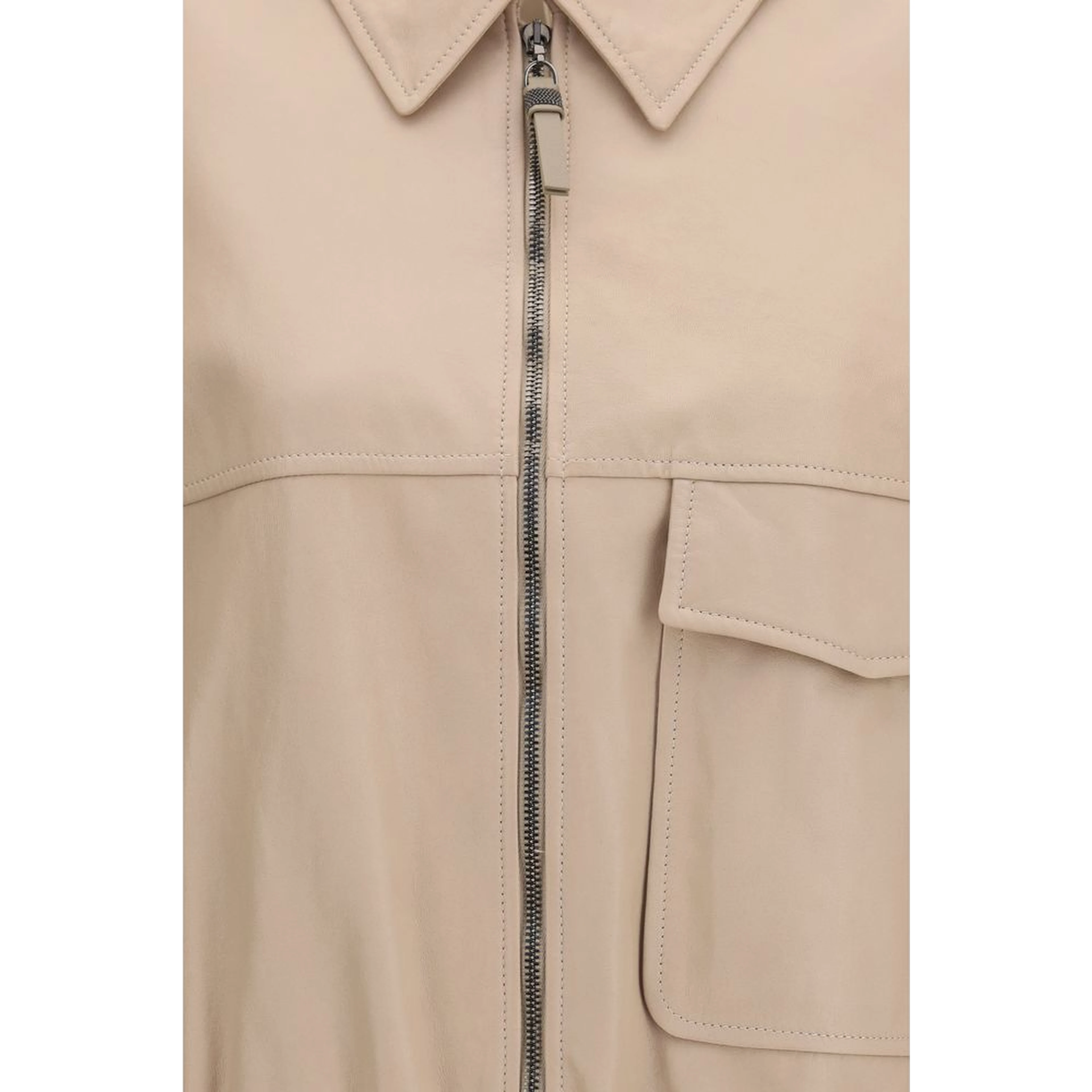 Beige Leather Leather Jacket