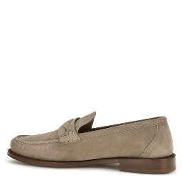 Beige Suede Leather Slip-On Loafers