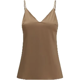 Brown Silk Sleeveles T-Shirt