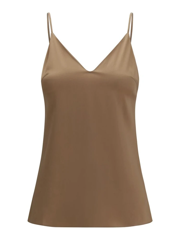 Brown Silk Sleeveles T-Shirt