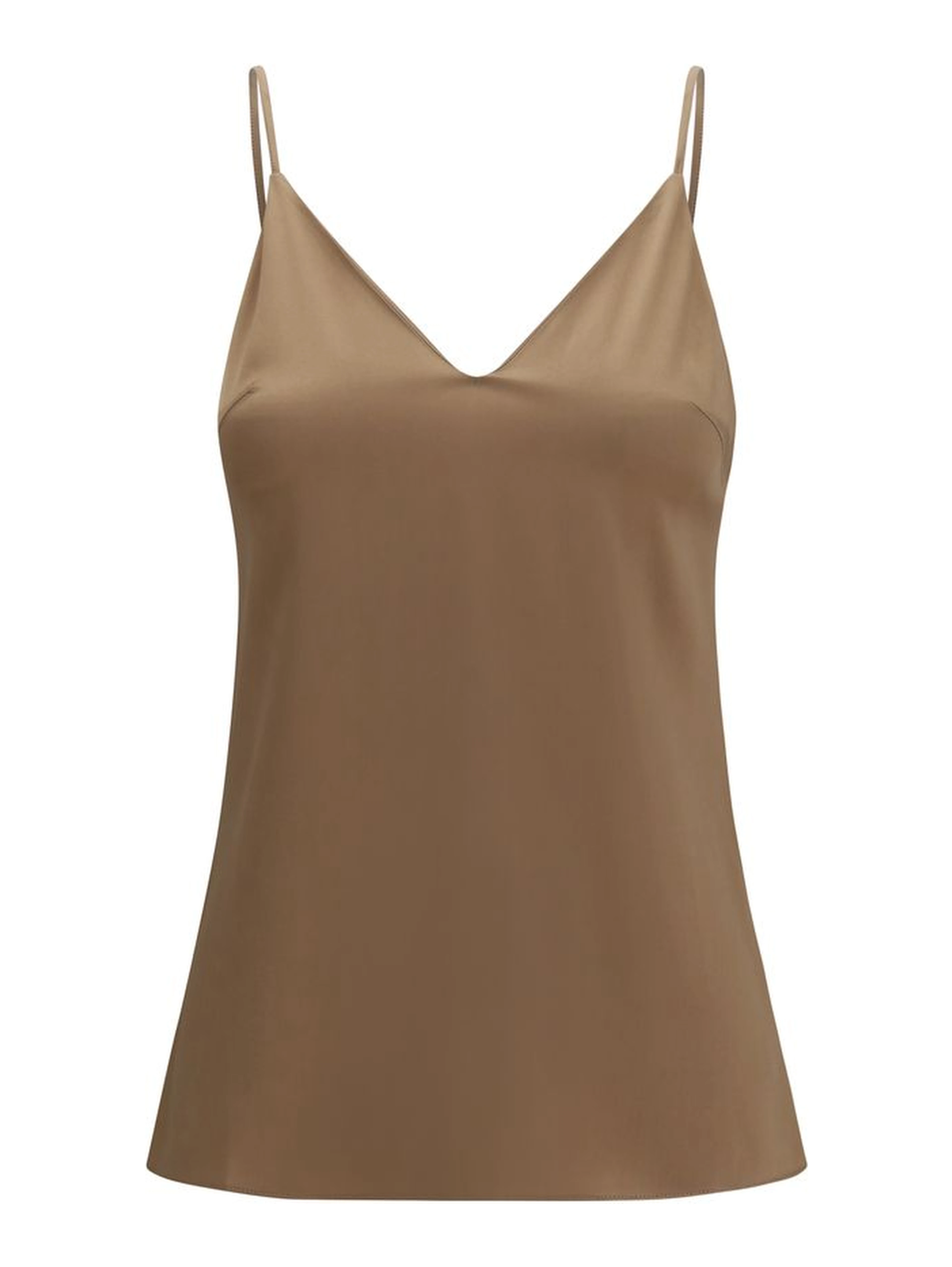 Brown Silk Sleeveles T-Shirt